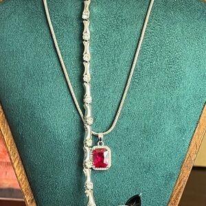 FAB!! Silver Necklace w/Red Gemstone, Bamboo Bracelet, Link Ring, Earrings